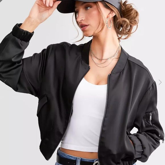 Stoosh Satin Cropped Bomber Jacket - Picture 3 of 9